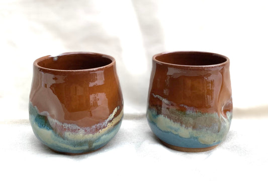 Set of 2 Tumblers -blue & burnt orange with cream accents
